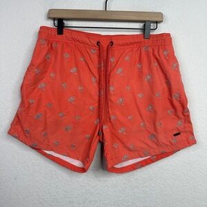 Hugo Boss Swim Trunks Mens Large Salmon Orange Palm‎ Tree Summer Beach Shorts